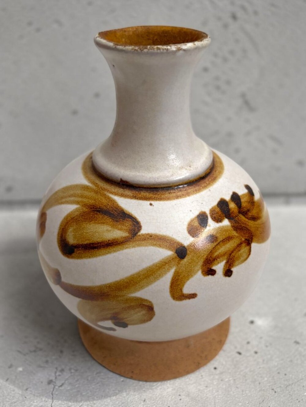 Hand-Painted Stoneware Studio Pottery Vase With Abstract Floral Design & Texture